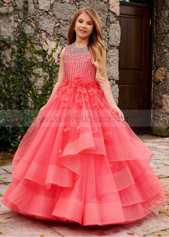 Beaded Tulle 3D Flowers Luxury Flower Girl Dress